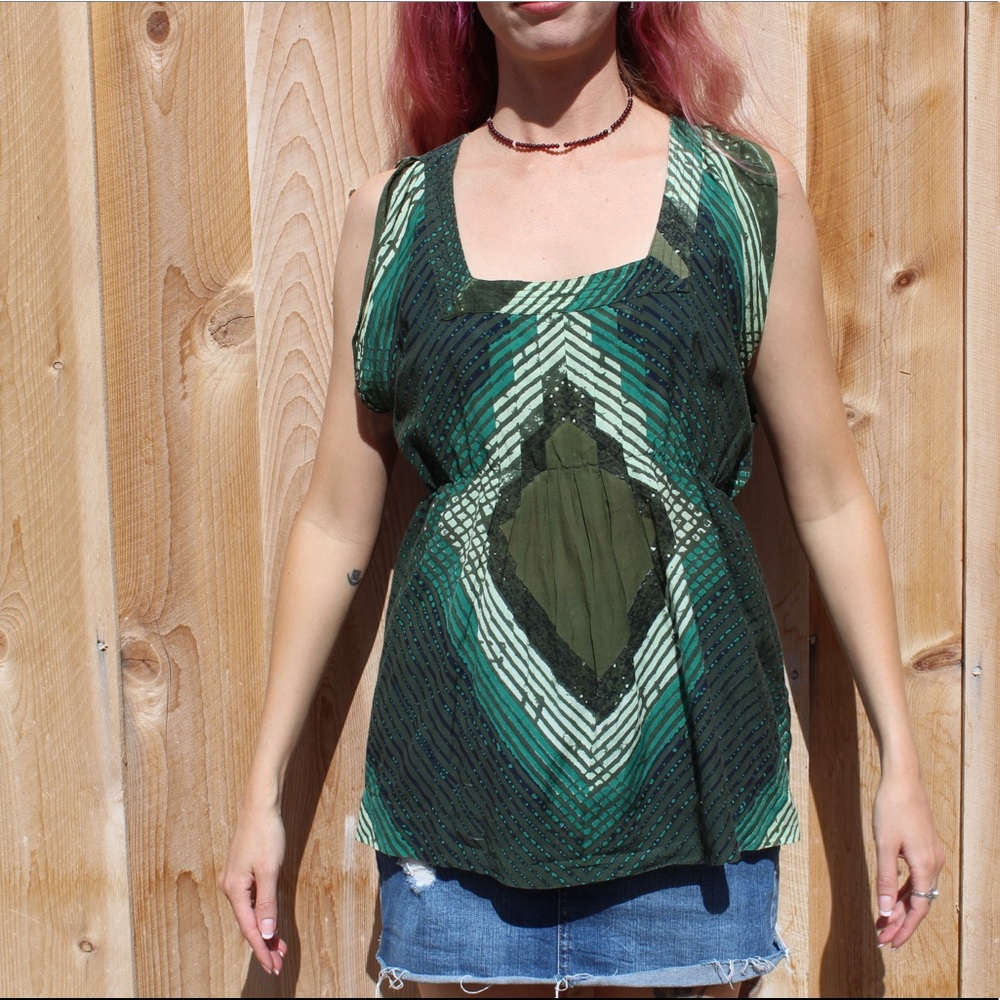 Calvin Klein Green Striped Babydoll Blouse 👚🌲